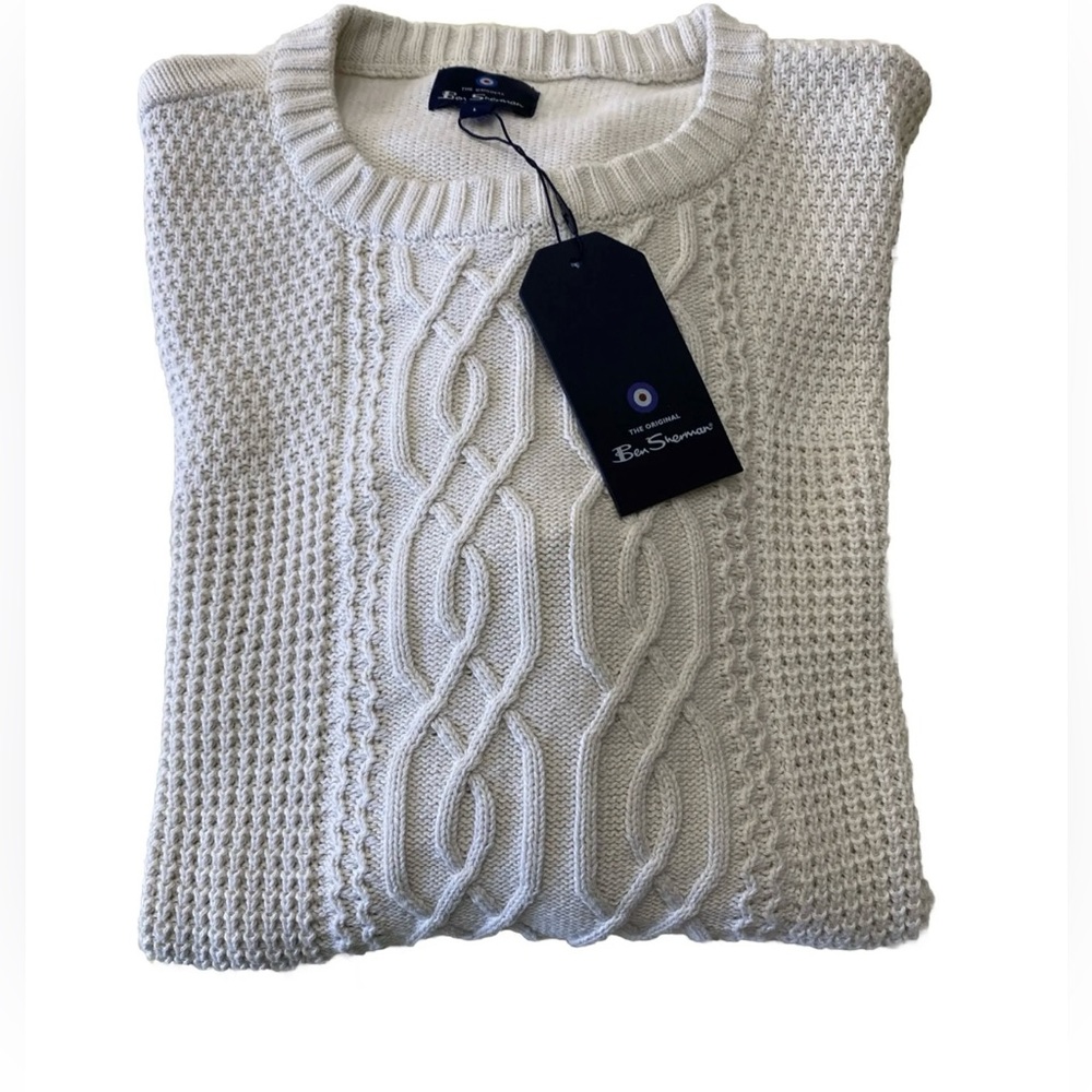 Ben Sherman Crew Neck Sweater Men’s Large Original Cable Knit 100% Cotton